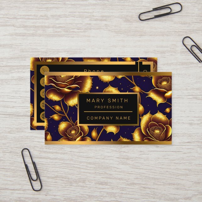 Modern Boho Luxury Gold Rose Collection Business Card (Front/Back In Situ)