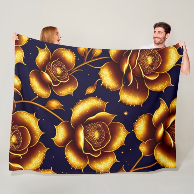 Modern Boho Luxury Gold Rose Collection Fleece Blanket (In Situ)