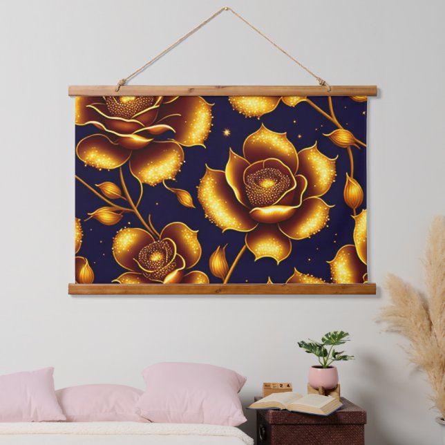 Modern Boho Luxury Gold Rose Collection Hanging Tapestry (Bedroom)