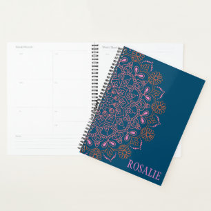 Modern Boho Mandala Medallion in Teal Personalised Planner