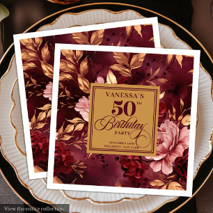 Modern Boho Maroon Blush Gold 50th Birthday Napkin