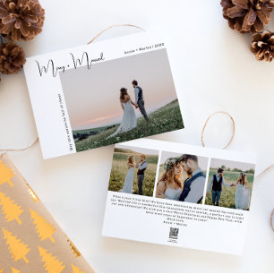 Modern Boho Merry and Married Four Photo Christmas Holiday Card