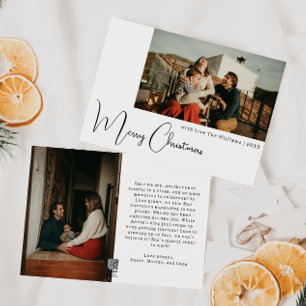 Modern Boho Merry Christmas Two Photo Holiday Card