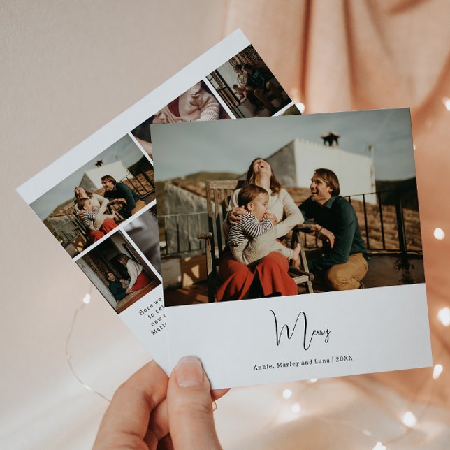 Modern Boho Merry Seven Photo Christmas Holiday Card (Creator Uploaded)
