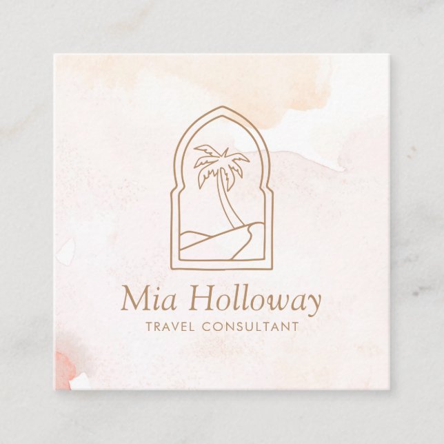 Modern Boho Minimal Palm Tree  Square Business Card (Front)