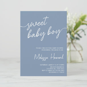 Modern Boho Minimalist Boy Blue Baby Shower Invitation