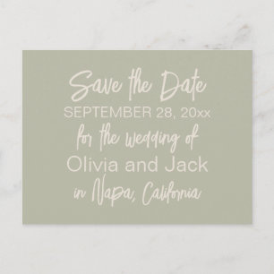 Modern Boho Minimalist Sage Green Save the Date Postcard