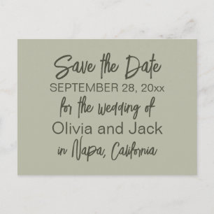 Modern Boho Minimalist Sage Green Save the Date Postcard