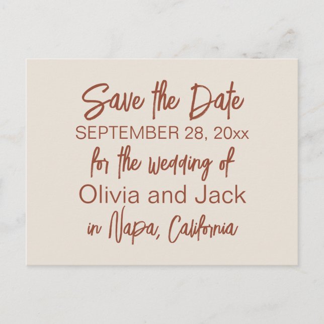 Modern Boho Minimalist Save the Date Postcard (Front)