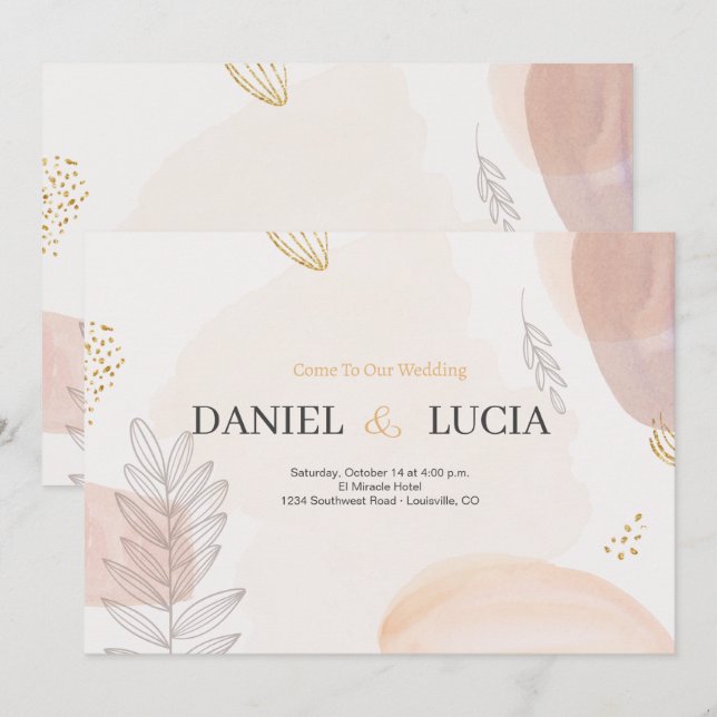 Modern Boho Minimalist Wedding Invitation, Rustic Invitation (Front/Back)
