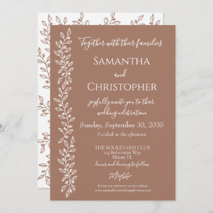 Modern Boho Mocha Mousse Botanical Minimal Wedding Invitation