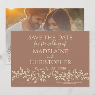 Modern Boho Mocha Mousse Botanical Photo Wedding Save The Date
