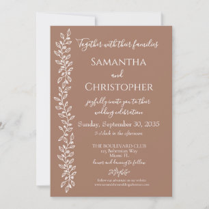 Modern Boho Mocha Mousse Floral Monogram Wedding Invitation