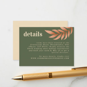 Modern Boho Moss Green and Leaf Wedding Detail Enclosure Card