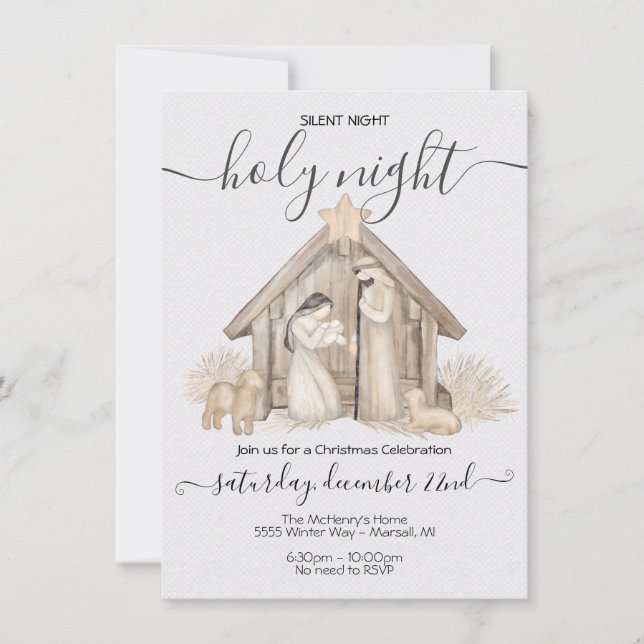 Modern Boho Neutral Nativity Christmas Invitation (Front)