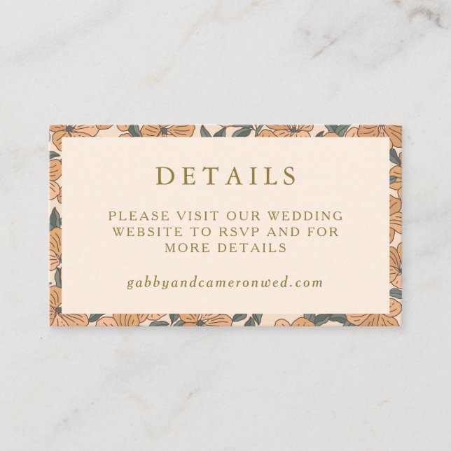 Modern Boho Neutrals Floral Wedding Website Enclosure Card (Front)