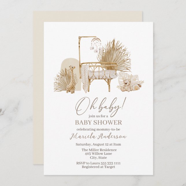 Modern Boho Nursery Mobile Baby Shower Invitation (Front/Back)