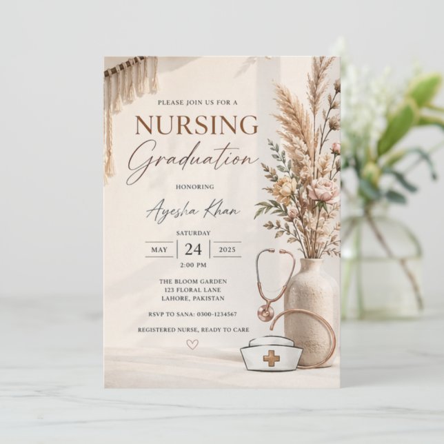 Modern Boho Nursing Graduation Invite | Geometric  (Standing Front)