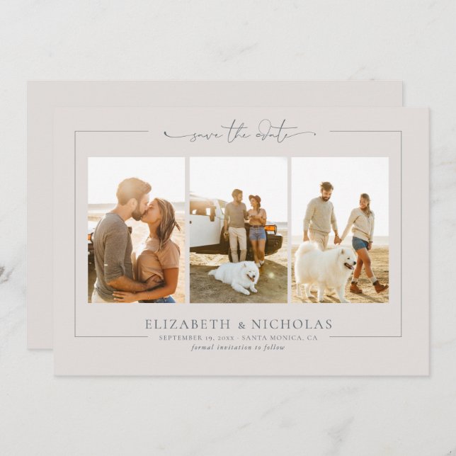 Modern Boho Ocean Glass | 3 Photo Save the Date (Front/Back)