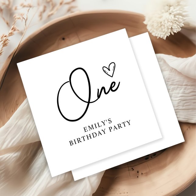 Modern Boho One Heart First Birthday Napkin (Creator Uploaded)