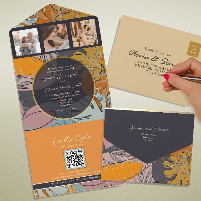 Modern Boho Orange Wedding All In One Invitation (Creator Uploaded)