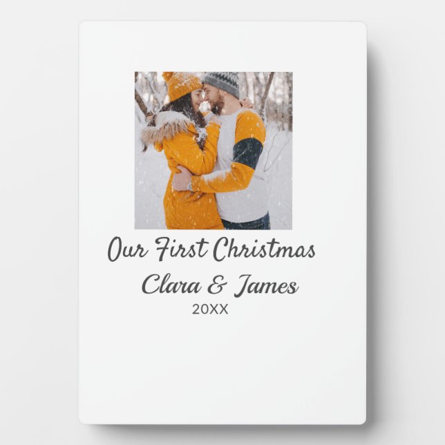 Modern boho our first Christmas photo couple name  Plaque (Front)