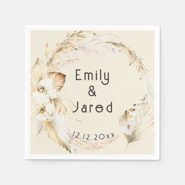Modern Boho Palm Orchids Wedding  Napkin (Front)