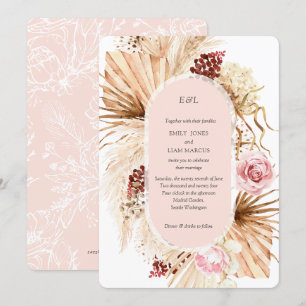 Modern Boho Pampas Grass Floral Arch Blush PInk Invitation