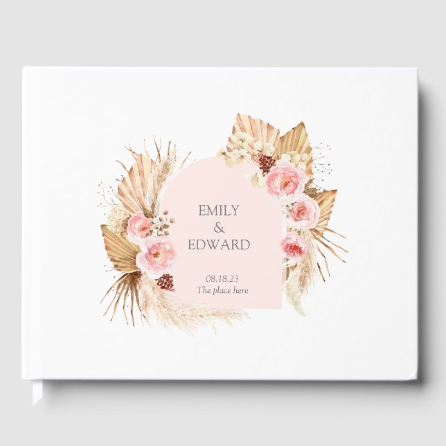 Modern Boho Pampas Grass Floral Arch Guest Book (Front)