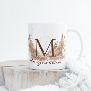 Modern Boho Pampas Grass Glam Fx Glitter Monogram Coffee Mug
