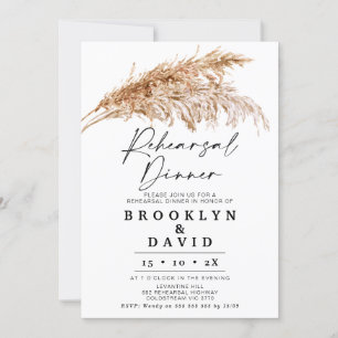Modern Boho Pampas Grass Rehearsal Dinner Invitation