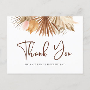 Modern Boho Pampas Grass Wedding Thank You Postcar Postcard