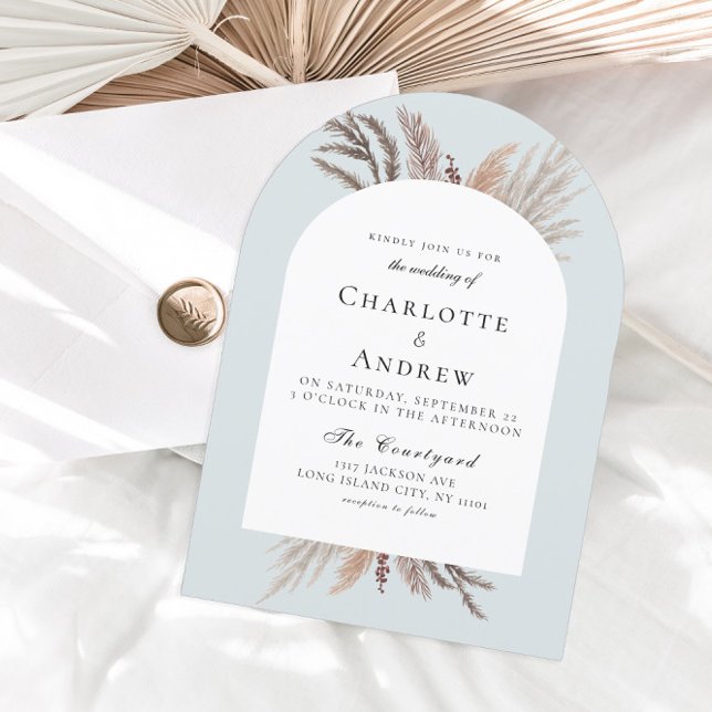 Modern Boho Pampasgras Wedding Invitation (Modern Boho Pampasgras Powder Blue Wedding Invitation)