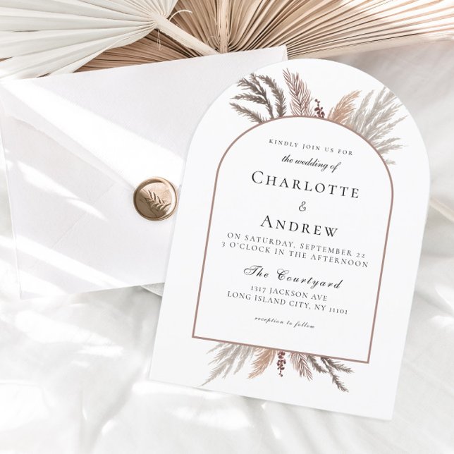 Modern Boho Pampasgras Wedding Invitation (Modern Boho Pampasgras White Wedding Invitation)