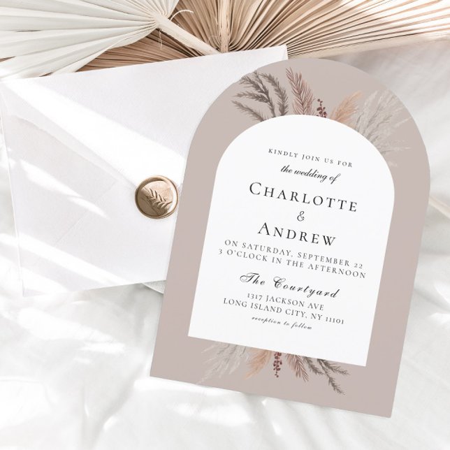 Modern Boho Pampasgras Wedding Invitation (Modern Boho Pampasgras Light-Brown Wedding Invitation)