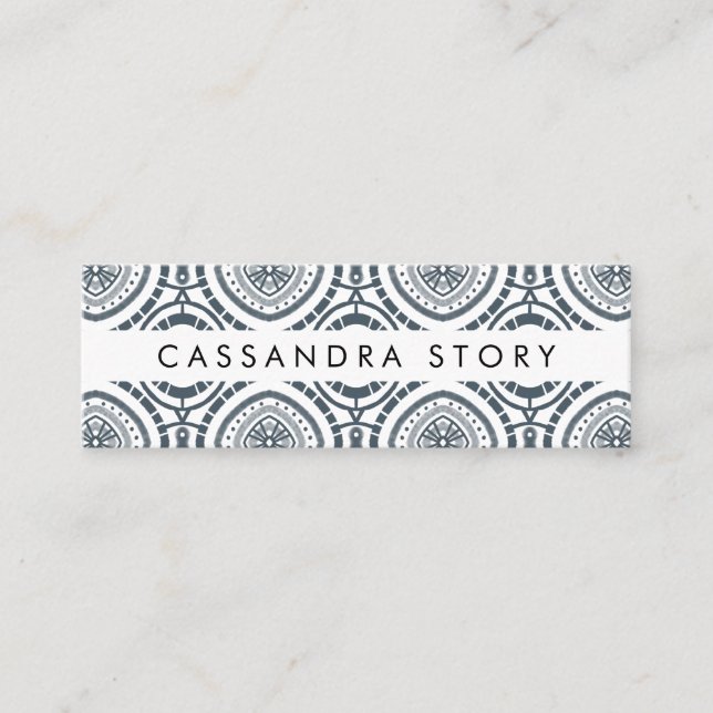 Modern Boho Pattern Denim Blue Mini Business Card (Front)