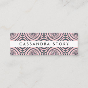 Modern Boho Pattern Denim Blue Pink Mini Business Card
