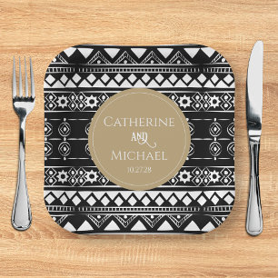 Modern Boho Pattern Gold Wedding Paper Plate