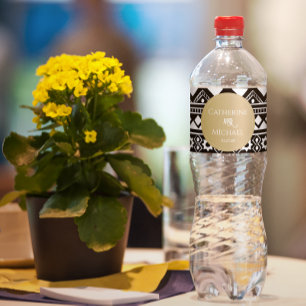 Modern Boho Pattern Gold Wedding Water Bottle Label