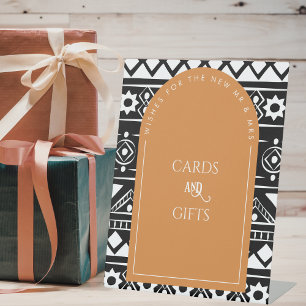 Modern Boho Pattern Wedding Arch Burnt Orange Pedestal Sign