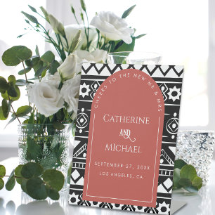 Modern Boho Pattern Wedding Arch Coral Pedestal Sign