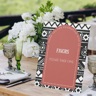 Modern Boho Pattern Wedding Arch Coral Pedestal Sign