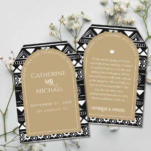 Modern Boho Pattern Wedding Arch Gold Thank You Card