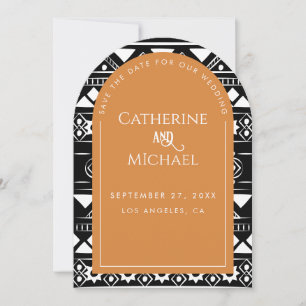 Modern Boho Pattern Wedding Photo Arch Orange Save The Date
