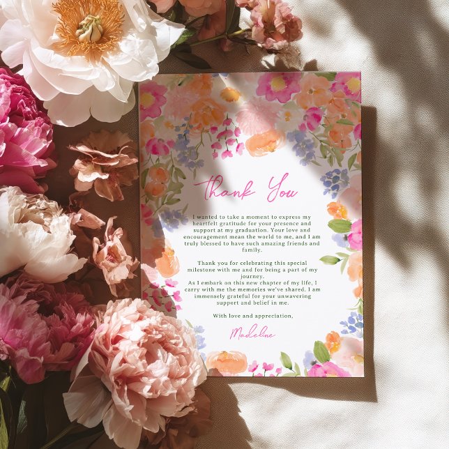 Modern Boho Peach and Pink Floral Graduation Thank You Card (Modern Boho Peach and Pink Floral Graduation Thank You Card)