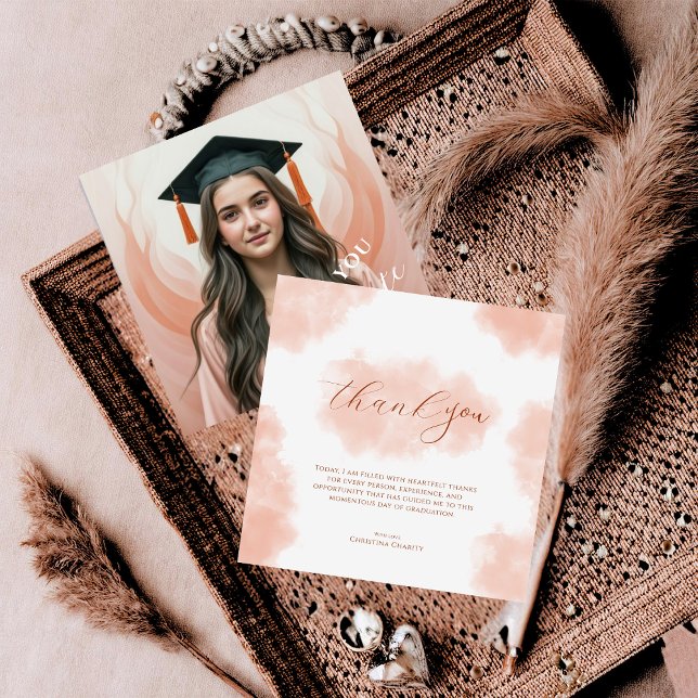 Modern Boho Peach Fuzz Photo Graduation Thank You Card (Creator Uploaded)