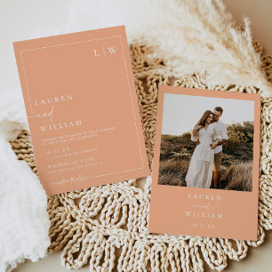 Modern Boho Peach Fuzz Photo Wedding Invitation