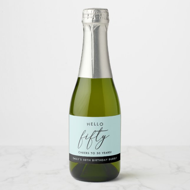 Modern Boho Personalised 50th Birthday  Sparkling Wine Label (Front)