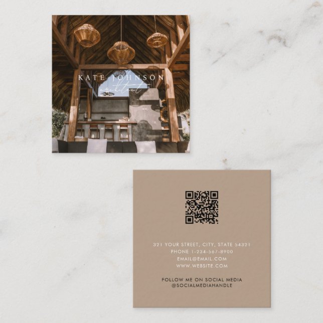Modern Boho Photo Business Card Template (Front/Back)