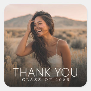 Modern Boho Photo Graduation Thank You Square Sticker